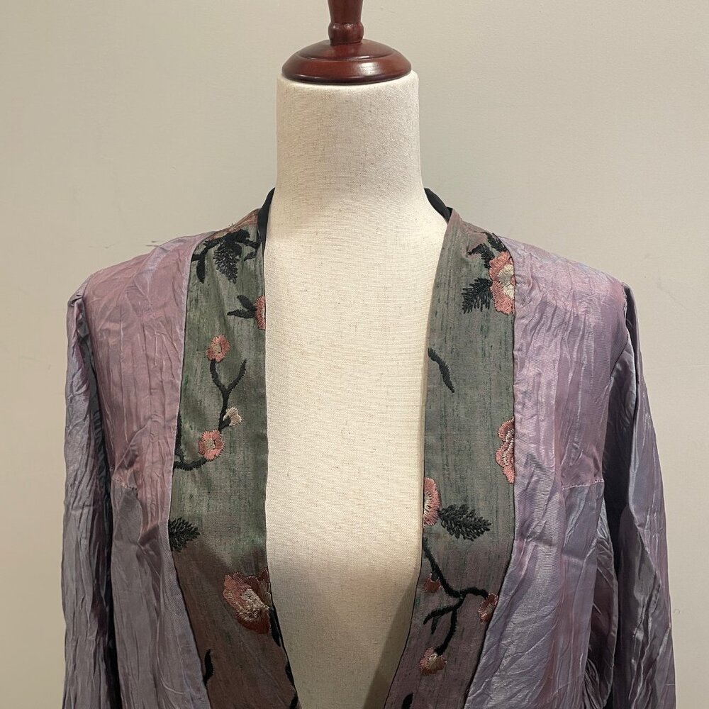 Lee Andersen Art to Wear Mixed Media Velvet Burnout Lace Trim Kimono Style Cardi - Picture 6 of 14